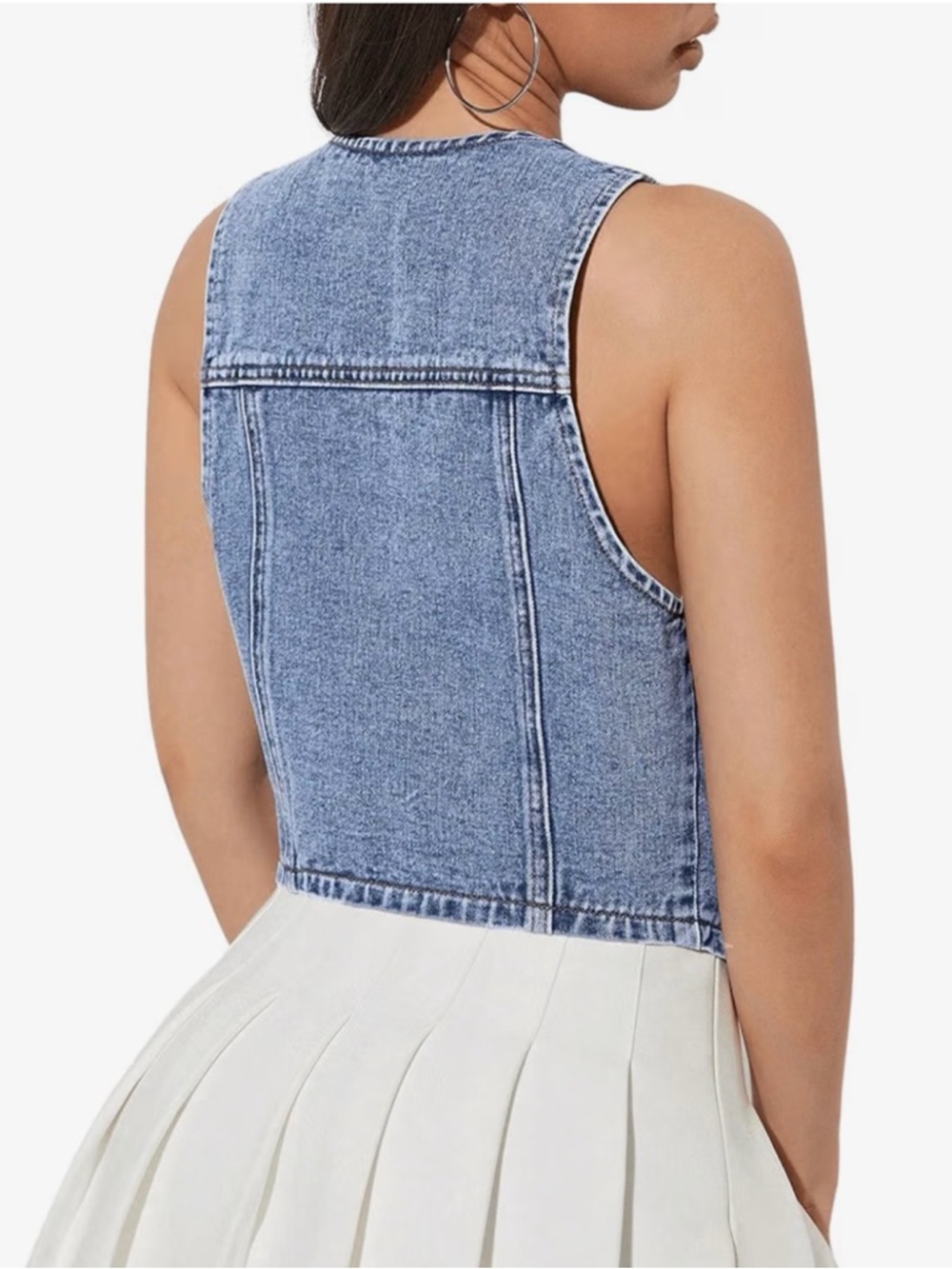 Denim Button-Front V-Neck Vest Top - Light Blue - Picture 2 of 10